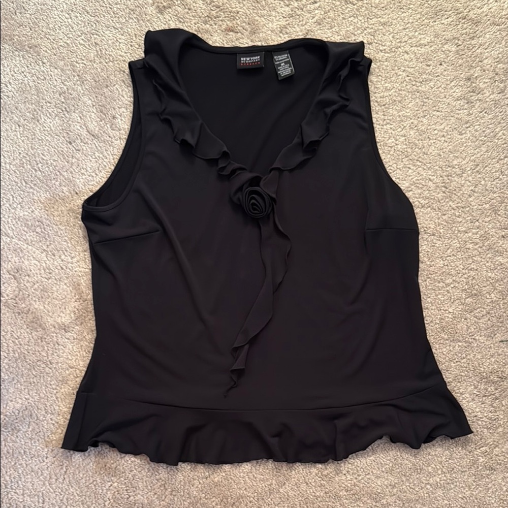 New York & Company Black Ruffle Tank Top